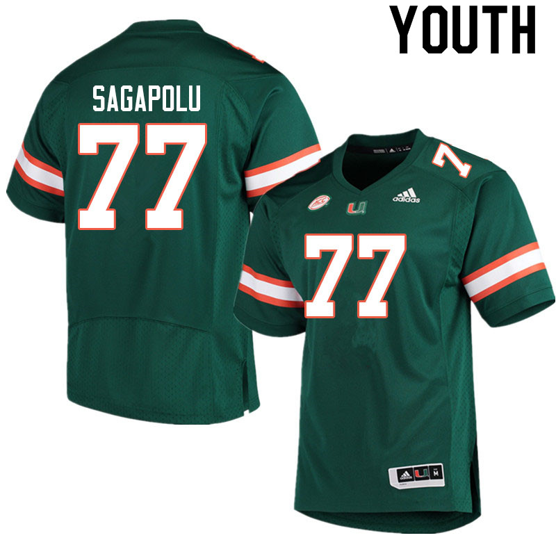 Youth #77 Logan Sagapolu Miami Hurricanes College Football Jerseys Sale-Green - Click Image to Close